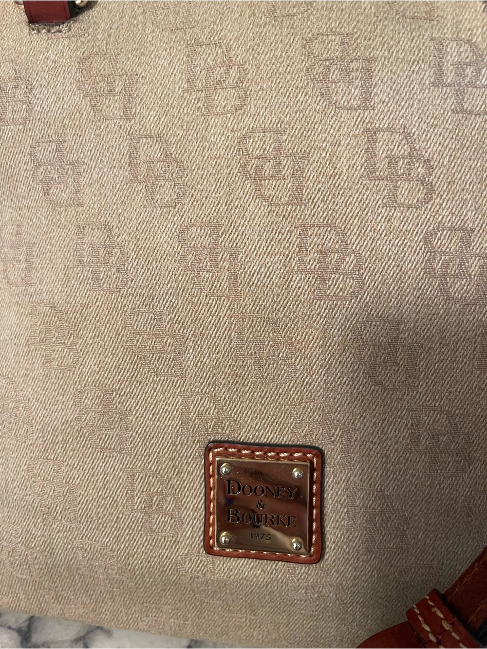 Dooney & Bourke Beige Satchel with Brown Trim and Lilac Flower Charm - Picture 9 of 15
